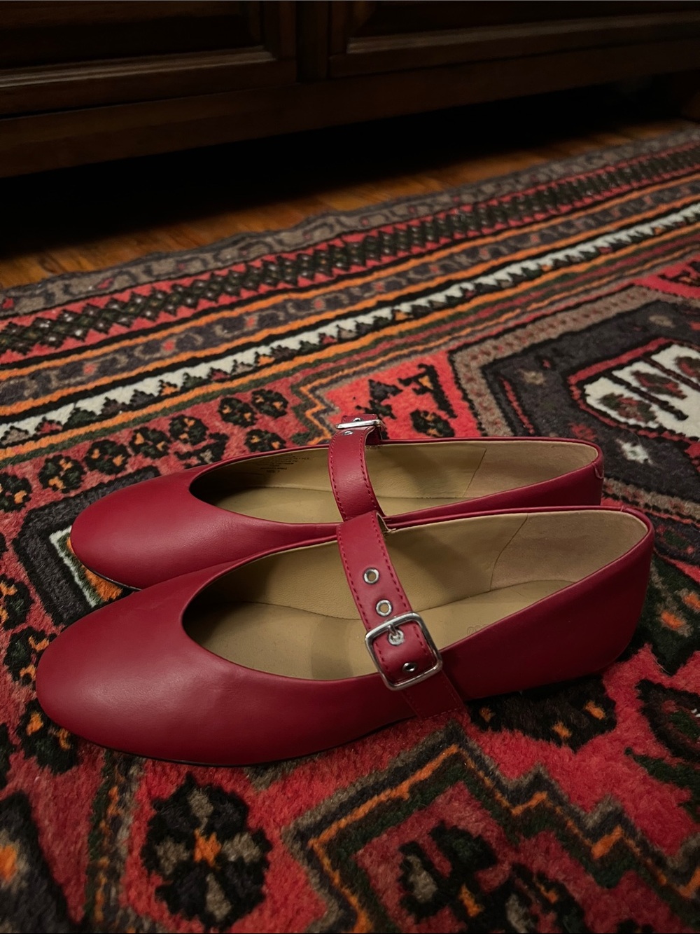 Madewell Red Mary Jane Flats with Buckle Strap - Picture 2 of 8